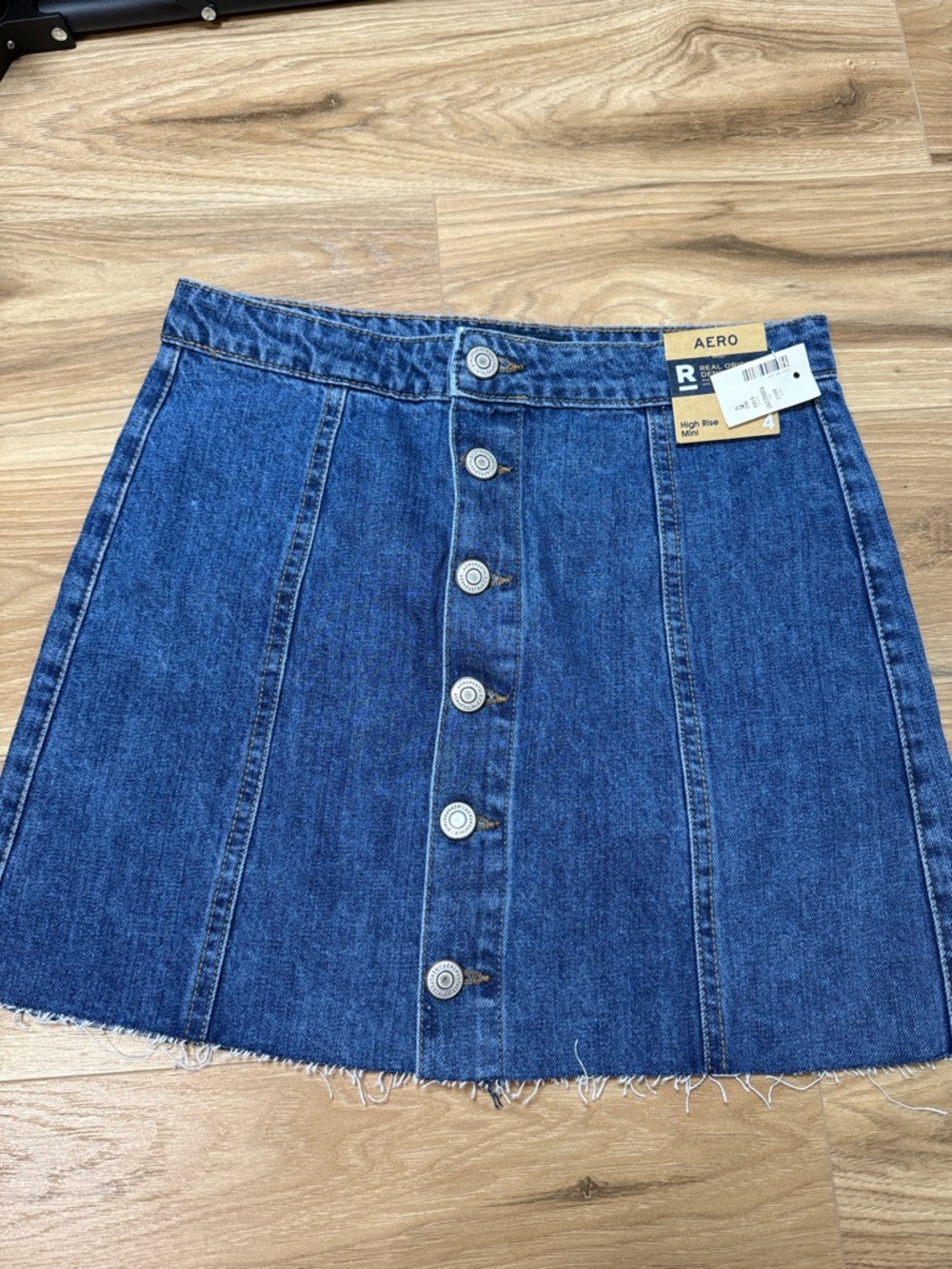 Aeropostale Dark Blue Button-Front Denim Mini Skirt